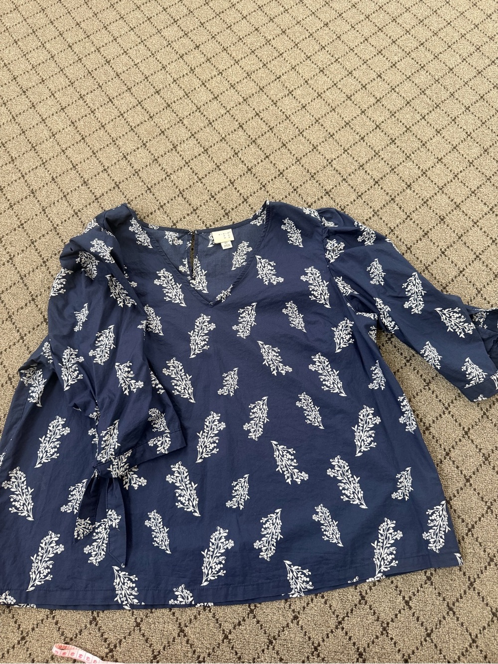 a new day Navy Floral Tie-Sleeve Blouse